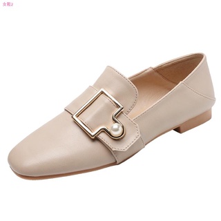 ○☊☌2021 spring flat single shoes women s pedal lazy shoes women s square toe British small leather s