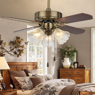 American retro Ceiling fan decoration solid wood blade 3 lights 52 inch ceiling fan with lights