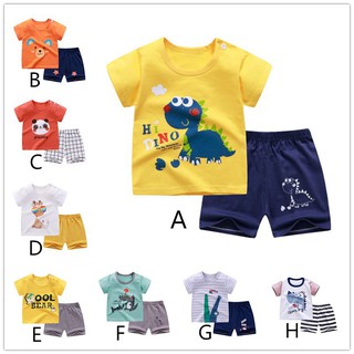 【TS】0-5Y Summer Boys Clothing Cute Baju Bayi Shirts Kids Short Cotton Sleeve T shirt+Shorts 2Pcs/set (2)