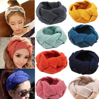 Women Crochet Twist Headband Ear Warmer Solid Color Elastic Wide Knit Hair Band
