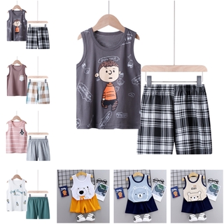 QINN Pattern Printed Sleeveless T-shirt Vest Tops With Shorts Baby Boys Girls New Clothes Set (6 Months -7 Years)