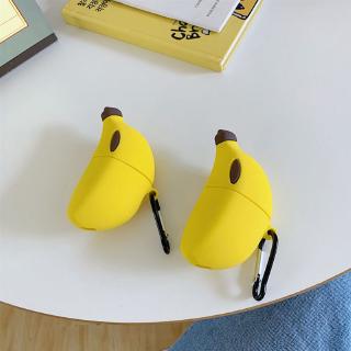 ROX Yellow Banana Protective Case Soft Silicone Cover with Carabiner for Airpods 1/2