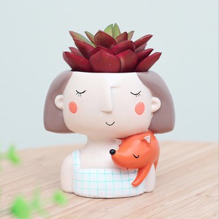 【Loveinhouse】Succulent Plant Pot Cute Girl Flower Planter Flowerpot (8)