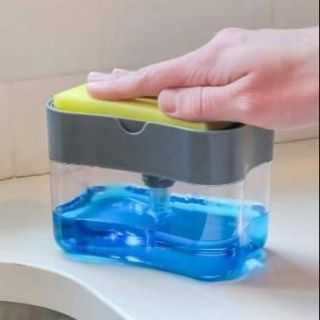 Soap pump dispenser with sponge clearer container