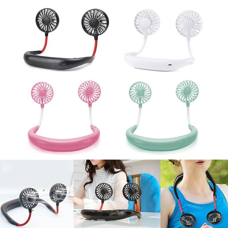 Mini Fan Portable USB Rechargeable Lazy Neck Hanging Style Dual Cooling Fan Hands Free
