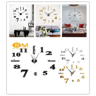 (In stock)3D Large Wall Clock Mirror Sticker Big Watch Sticker DIY black