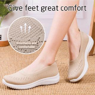 New breathable cloth shoes women's flat bottom flying woven shoes solid color round head one pedal