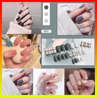 With Glue+Gift 24Pcs DIY Fake Nails French Finger Nail Art False Nails COD