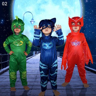 ✈PJ Masks Cosplay Costume Catboy Owlette Gekko Kids Coat Tops Halloween Party Show Uniform Set Mask COD