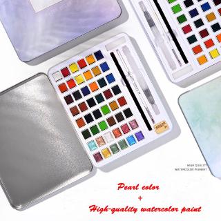 Pearl Watercolor Pigment Set 48Color Metallic Paint Student Hand-painted Portable Painting Set Iron Box (4)