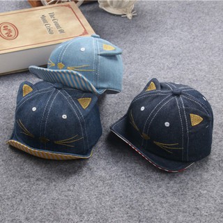 Baby Cat Embroidered Striped Baseball Caps Denim Cowboy Hats (1)