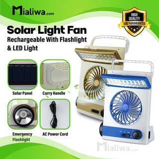 Solar Light Fan Rechargeable Solar Panel, LED Light Lamp, & AC Charger With Flashlight Torch Light