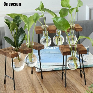 Onewsun ⚑ Hydroponic Plant Vases Glass Vase Vintage Bonsai Flower Pot Wooden Home Decor