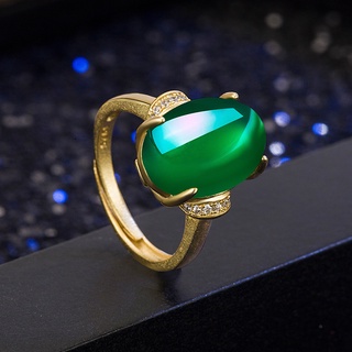 Real Gold 18k Yellow Gold Open Resizable Rings Fine Natural Emerald Stone for Wedding Engagement Par