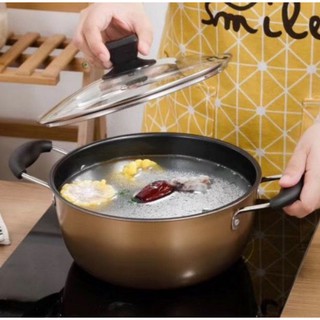 ✚✎< INLIFE > Gold non-stick pot three-piece set plus thick iron soup pot milk pot frying pot colorfu