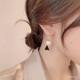 Elegant Women Geometric Dangle Earrings Fashion Jewelry Crystal Temperament Drop Earrings Pearl Tria