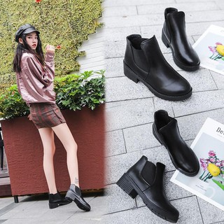 Women Shoes▬✳Korea Women Black High-heel Leather Shoes Ankle Short Boots