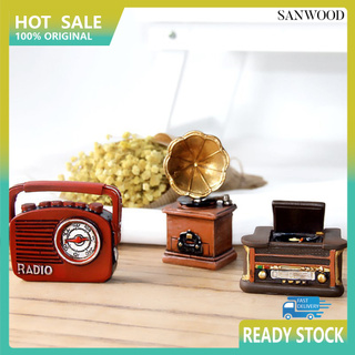 sanwood Retro Phonograph Typewriter Figurine Mini Sculpture Art Craft Table Decoration