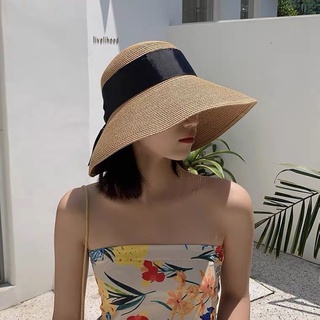 Hat Women's Beach straw hat Korean fashion versatile Japanese summer sunscreen small fresh bow Big Brim (2)