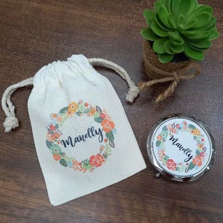 Personalized/Customized Round Compact Mirror with Pouch Set