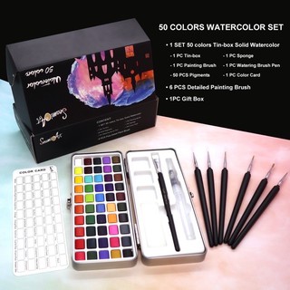 Abc shop #seamiart 50 colors solid watercolor gift set with 6pcs detail painting brush