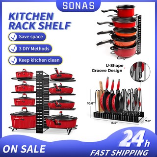 Kitchen Accessories Rack Shelf Organizer Pot Cover Lid Holder Pot And Pan Rack Storage 5/8 Layer