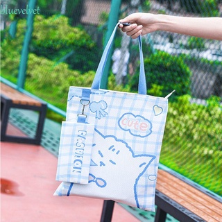 BLUEVELVET Women Canvas Shoulder Bag Multifunctional Storage Bag Kawaii Handbag Travel Rabbit Shopper Tote Bag Casual Bear Shopping Bag Travel Bags