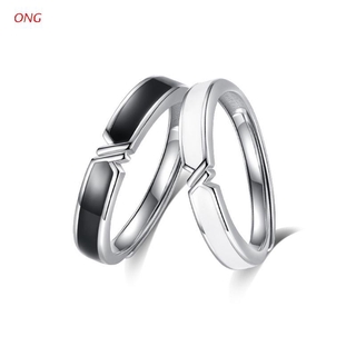 ONG 2Pcs Black and White Lovers Knot Ring Bands Kit Couples Matching Rings Promise Wedding Bands Adjustable for Him and Her 1*