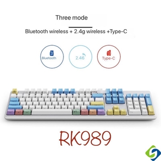 Ready Stock! Royal Kludge RK989/K104Plus mechanical keyboard bluetooth wireless dual-mode rechargeable tablet MAC laptop desktop computer games special green apple millet axis cherry red black shaft tea e-sports officeAluminum Alloy Cover