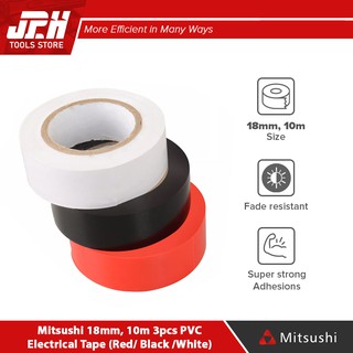 Mitsushi 18mm, 10m 3pcs PVC Electrical Tape (Red/ Black /White)
