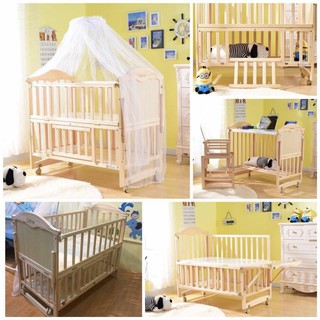 Multi-function Natural wooden crib with storage & rocking (2)