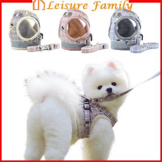 【 Leisure Family】Dog Harness with Leash Adjustable Reflective Vest Soft Breathable Plaid Collar