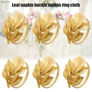 6pcs Golden Napkin Buckle Rings Leaves Shaped for Wedding Banquet Dinner Table Decor
