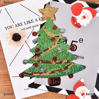 (CMaj7)Merry Xmas Sequins Christmas Tree Cartoon Happy Diy Applique Iron On Patch Sew