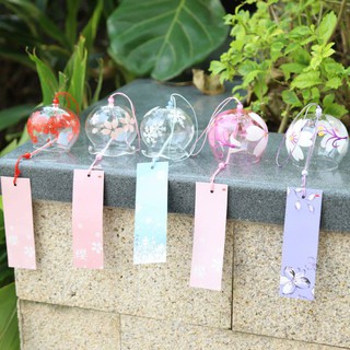 Japan Style Handpaint Sakura Glass Wind Chimes Wind Bells Hanging Decorations