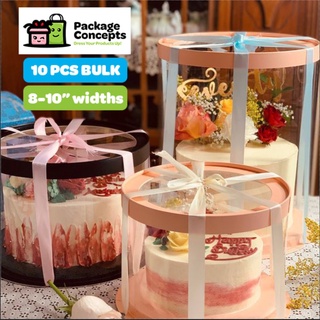【Ready Stock】✇☌▦10PCS BULK 8-10 INCH BOXES | ROUND Acetate Cake Box Clear Cake Box Clear Top Lid