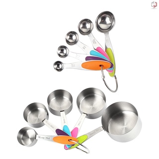 Sici 10PCS Measuring Cups and Spoons Set for Dry and Liquid Ingredients Cooking Baking Utensils Stainless Steel Heat-Resistant Cookware Set Kitchen Gadgets
