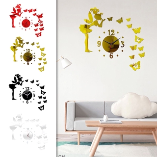 Frameless DIY Acrylic Modern DIY Clock,3D Mirror Surface Wall Frameless Mute Clock,Home Decor Butterfly Sticker