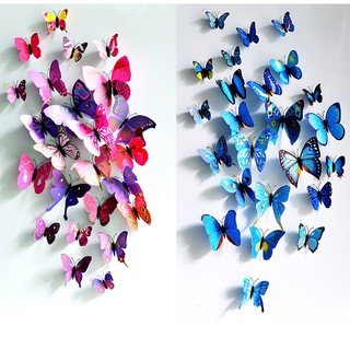 12Pcs/Set 3D Butterfly Sticker Mirror PVC Wall Art Sticker