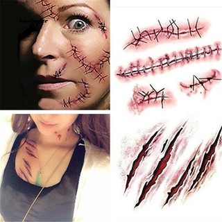 HBGR_2Pcs Temporary Tattoo Sticker Halloween Terror Realistic Fake Blood Injury Scar