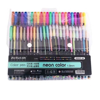 Neon Color Pen 48 Colors Set (Metallic/Glitter/Highlighter/Pastel)
