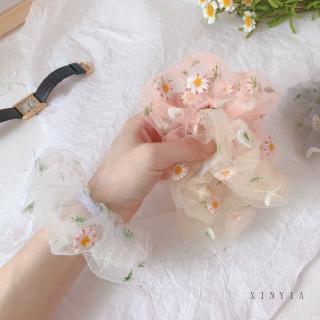 【Stock】Flower Chiffon Scrunchies/ cute Lace Hair Bands/Daisy Flowers Thin Mesh Scrunchies/ Transparent Tulle Headwear /Elastic Hair Rubber Bands (2)