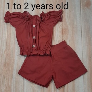 Batch 1 (small) terno for girls off shoulder top and garterized shorts woven for 1-2 years old (1)