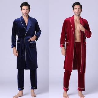 Mens Velvet Autumn Winter Pajama Set Long Sleeve Sleepwear Men Pyjamas Male Nightgown Lounge Wear Ni