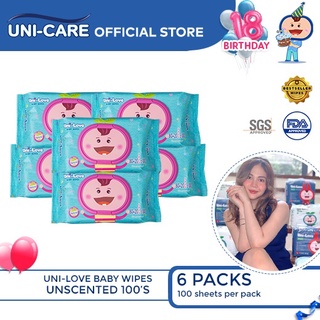 【PHI in stock】 UniLove Unscented Baby Wipes 100's Pack of 6