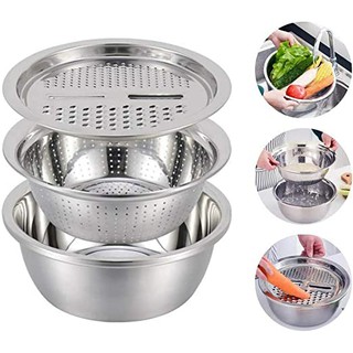 (26cm) 3in1 Stainless Steel Wash Basin Grater Drain Basket