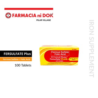 United Home Fersulfate Plus (Ferrous Sulfate + Folic Acid) 300mg/250mcg - 100 Tablets