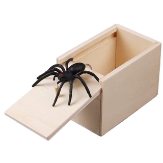 IceJu Pop It Spider Scare Box Hidden in Case Trick Joke Toys Horror Gag Toy Wooden Prank Spoof Funny Scare Small Wooden Box
