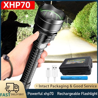 XHP70 super Bright LED Flashlight waterproof Tactical Flashlight Rechargeable Camping Searchlight