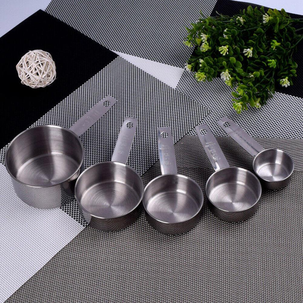 5PCS/Set Stainless Steel Cooking Baking Silver Kitchen Gadgets Durable Practical Measuring Cups